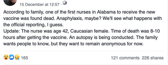 Facebook Photo / Alabama Department of Public Health denies death of at least one vaccinated person in the state