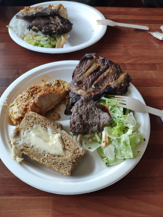 Personal file photo / Lunch on board.  A piece of meat in a salad: a whale