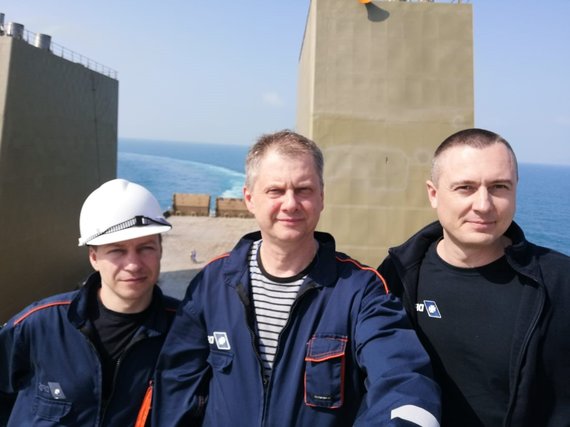 Photo from personal archive / From left to right: Mantas Jokšras, Arvydas Maksimavičius, Captain Mindaugas Nosavičius