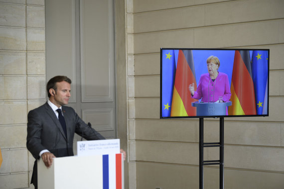 Scanpix / SIPA photo / E.Macron and A.Merkel press conference