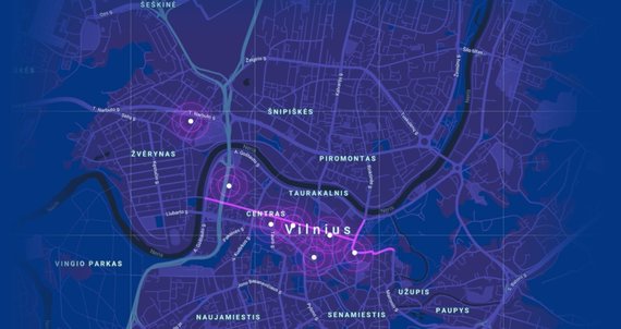 Illustrated Telia map / 5G antennas in Vilnius