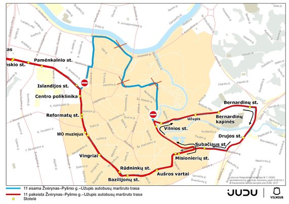 Vilnius municipality illustrated 11 routes of the bus route