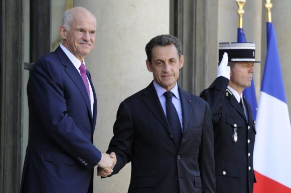 „Reuters“/„Scanpix“ nuotr./Georgas Papandrėjus ir Nicolas Sarkozy