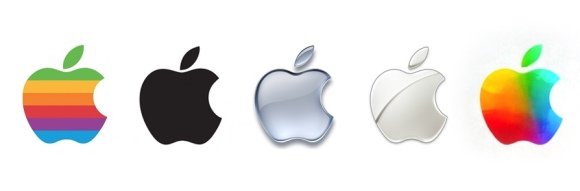 Gizmodo.com nuotr./„Apple“ logotipai nuo 1976-ųjų iki 2012-ųjų.
