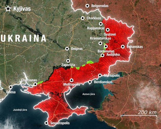 Rytų Ukrainos žemėlapis 2024 vasarį