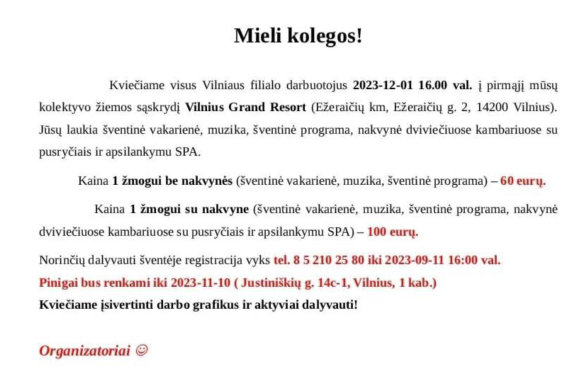 15min nuotr./GMP tarnybos Vilniaus filialo darbuotojų vakarėlio kvietimas