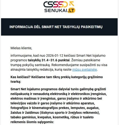 Ekrano nuotr. /Laiškas klientams