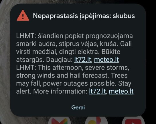 Įspėjimas dėl audros