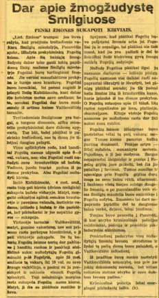 epaveldas.lt nuotr. /„Lietuvos žinių“ straipsnis apie žmogžudystę Smilgiuose, 1936 m. gruodžio 21 d.