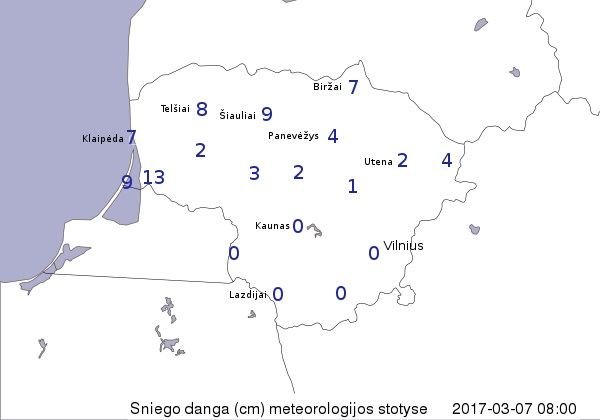 meteo.lt nuotr./Sniego storis Lietuvoje kovo 7 dieną