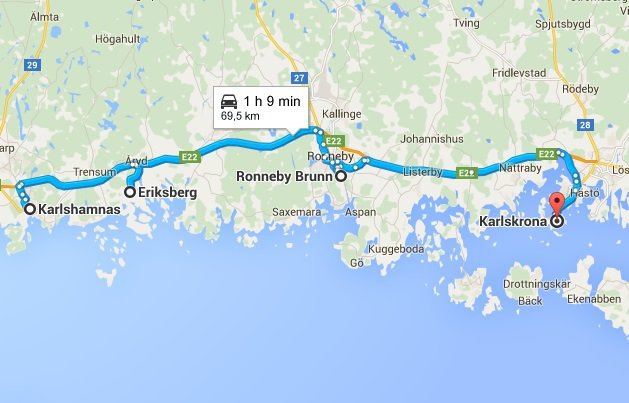 „Google Maps“/Karlshamnas-Karlskrona