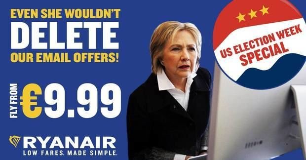 Ryanair.com nuotr./„Ryanair“ reklama su H.Clinton
