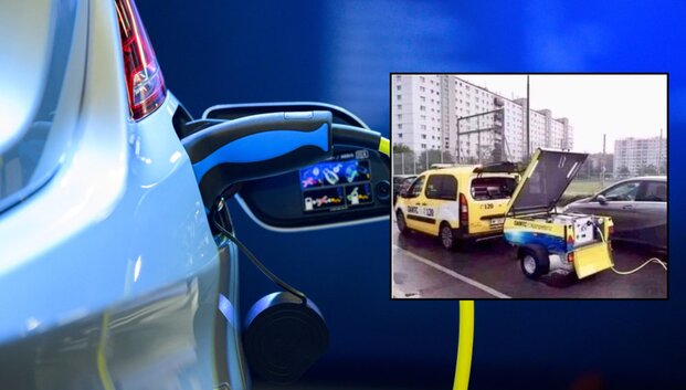 &Scaron;aiposi be reikalo: elektromobilį krovė ne dyzelinis generatorius, kurį atitempė degalais varoma ma&scaron;ina