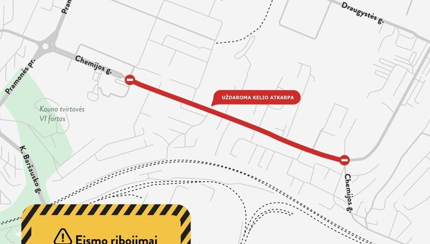 Kaune &ndash; darbai Chemijos gatvėje: numatyti eismo ribojimai