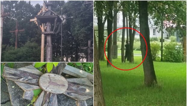 &bdquo;&Scaron;lyk&scaron;tus poelgis&ldquo;: kaunietis užfiksavo moterį su pjūkleliu &ndash; teigia, kad nuo kryžių dingsta lentelės ir mūkelės