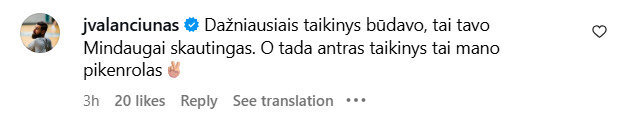 „Instagram“ nuotr./Jono Valančiūno atsakas Mindaugui Braziui