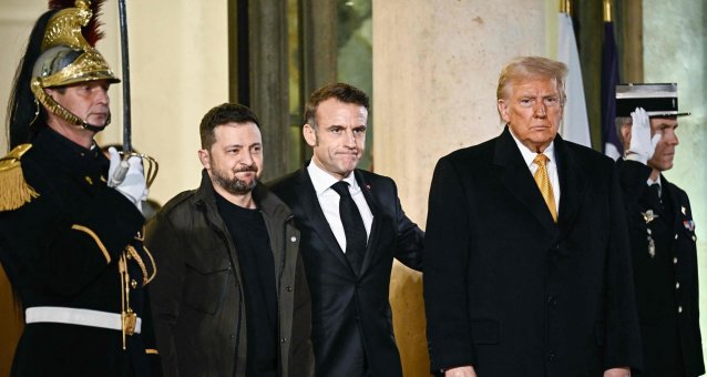 Volodymyras Zelenskis, Emmanuelis Macronas, Donaldas Trumpas