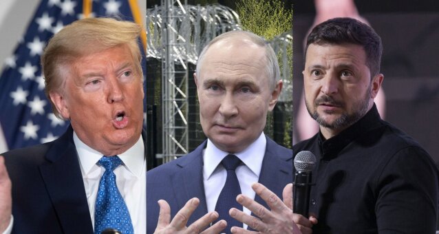 Donaldas Trumpas, Vladimiras Putinas ir Volodymyras Zelenskis / AFP / ZUMAPRESS