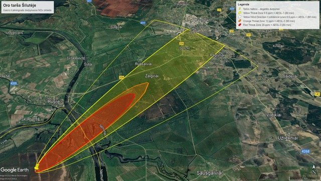 Aplinkos apsaugos agentūros nuotr./Modeliavimai parodė, kaip galėjo sklisti kvapas nuo Kaliningrado pusės.