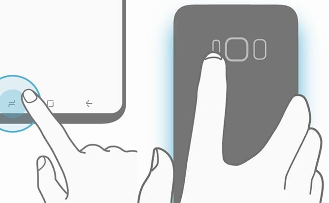 AndroidPolice iliustr./Pirštų atspaudų skaitytuvo pozicija „Samsung Galaxy S8“ iliustracijoje