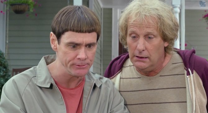 Kadras iš „Youtube“/Jimas Carrey ir Jeffas Danielsas komedijoje „Bukas ir bukesnis 2“