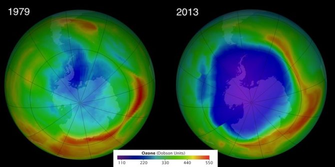 NASA nuotr./Ozono sluoksnio palyginimas