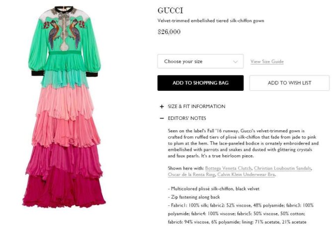 net-a-porter.com/„Gucci“ suknelė, pagal kurią buvo sukurta vaikiška Blue Ivy suknelės versija