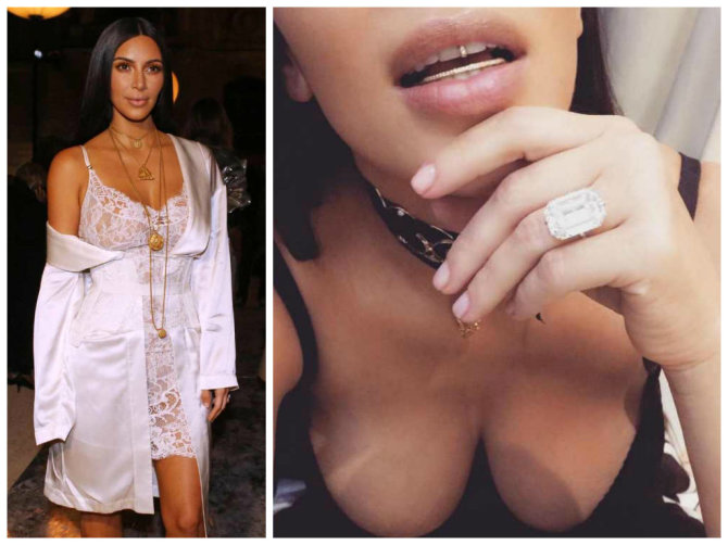 Scanpix ir Instagram nuotr./Kim Kardashian ir jos pavogtas žiedas