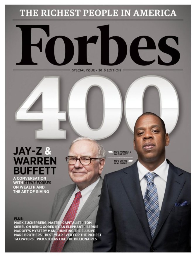„Scanpix“ nuotr./Warrenas Buffetas ir Jay-Z ant žurnalo „Forbes“ viršelio