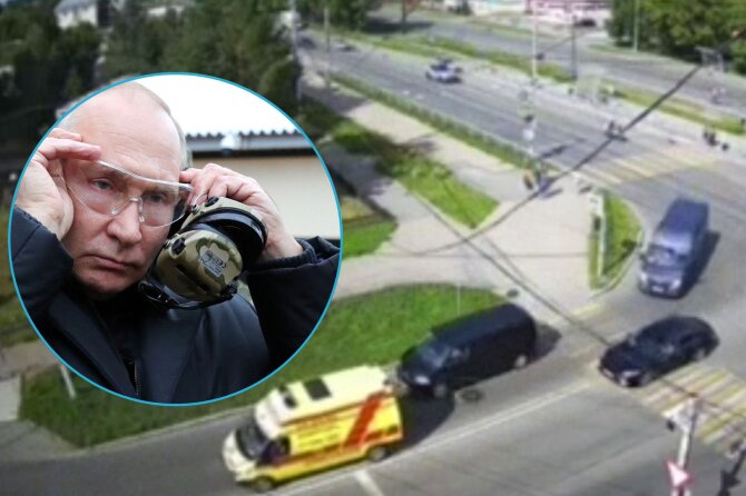 Stopkadras/Vladimiras Putinas ir jo korteže važiuojantis greitosios automobilis