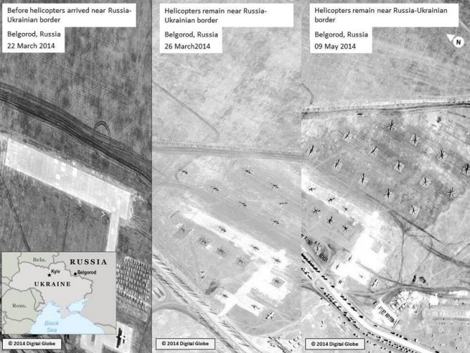 JAV valstybės departamento paviešintose palydovinėse nuotraukose matyti rusų kariniai sraigtasparniai Belgograde