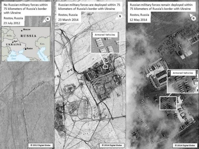 JAV valstybės departamento paviešintose palydovinėse nuotraukose matyti rusų kariai Rostove prie Dono