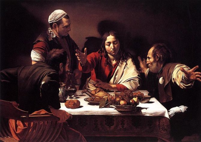 en.wikipedia.org nuotr./Caravaggio paveikslas, vaizduojantis Jėzų su mokiniais Emause