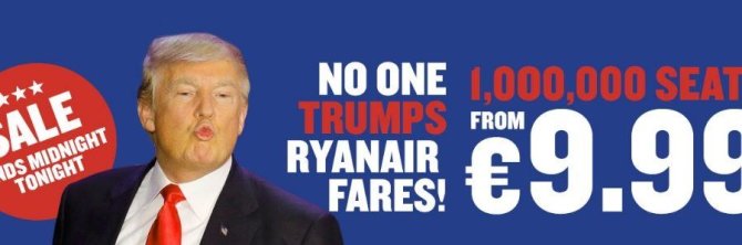 Ryanair.com nuotr./„Ryanair“ reklama su D.Trumpu