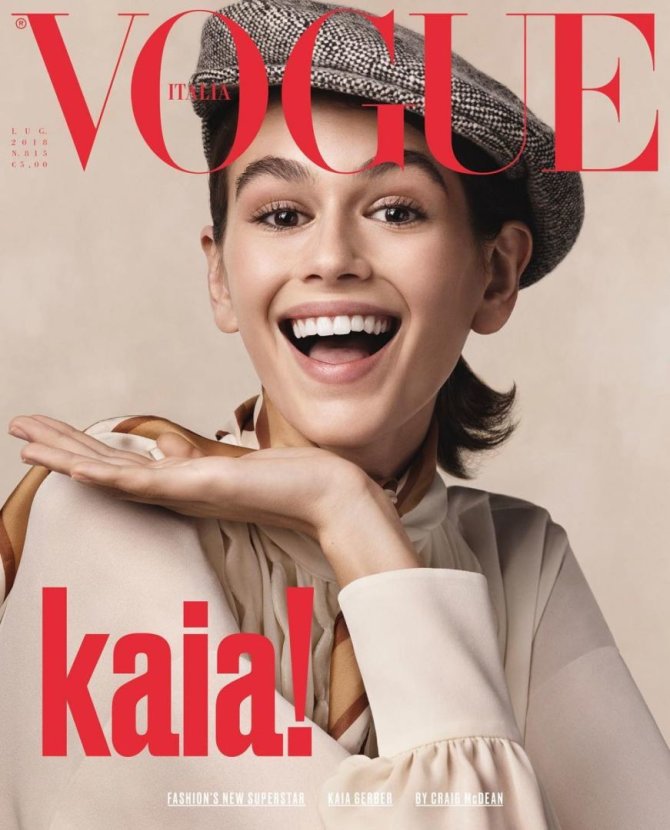 „Vogue“/Craig McDean nuotr./16-metė Kaia Gerber ant Italijos „Vogue“ viršelio