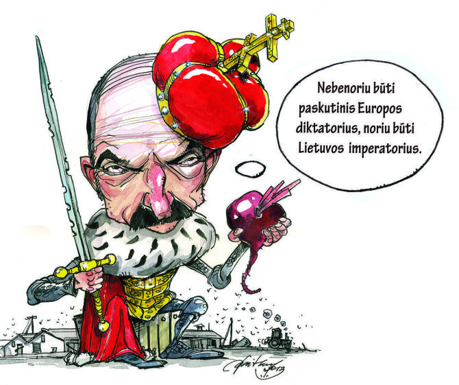 Ramūno Vaitkaus piešinys/Dabar net Aliaksandras Lukašenka susirūpino tuo, kad Baltarusija buvo „išstumta“ iš LDK istorijos dalybų.