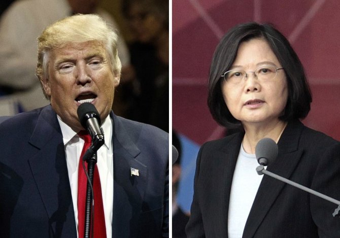 „Scanpix“/AP nuotr./Donaldas Trumpas ir Tsai Ing-wen