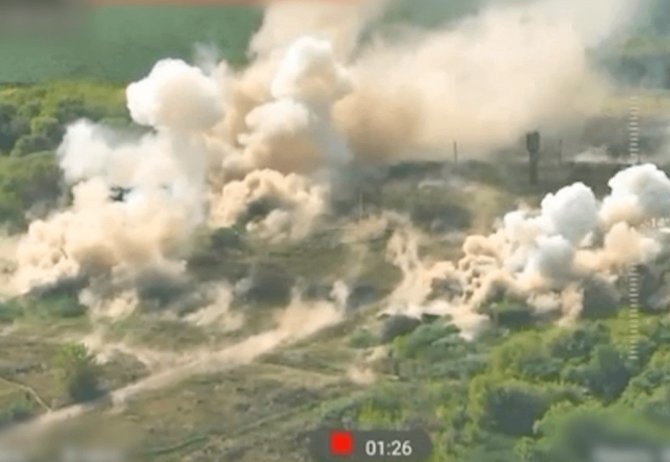 A frame from the video /Ukraine hit the Russians with American bombs in the Kursk region 