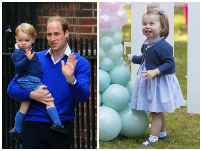 „Scanpix“ nuotr./Princas George'as (2015 m. gegužė) ir princesė Charlotte (2016 m. rugsėjis) vilkintys tą patį megztuką