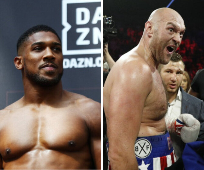 Vida Press nuotr./Anthony Joshua ir Tysonas Fury