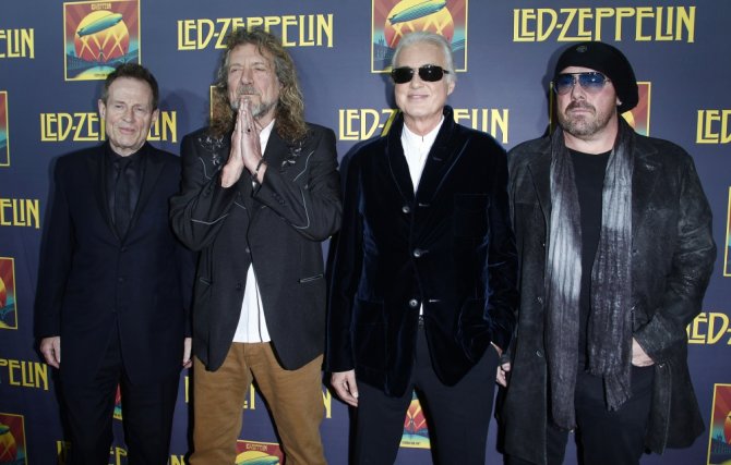 „Reuters“/„Scanpix“ nuotr./„Led Zeppelin“ (iš kairės): Johnas Paulas Jonesas, Robertis Plantas, Jimmy Page'as ir Jasonas Bonhamas