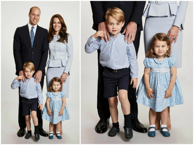 „Reuters“/„Scanpix“ nuotr./Princas Williamas ir Kembridžo hercogienė Catherine su vaikais Charlotte ir George'u