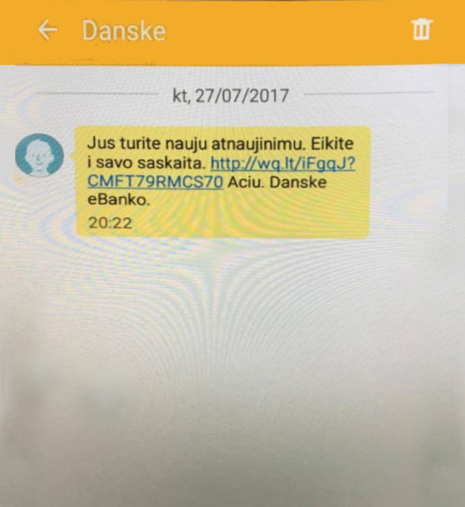 Panevėžio apskrities VPK iliustracija/Įtartina SMS žinutė banko vardu