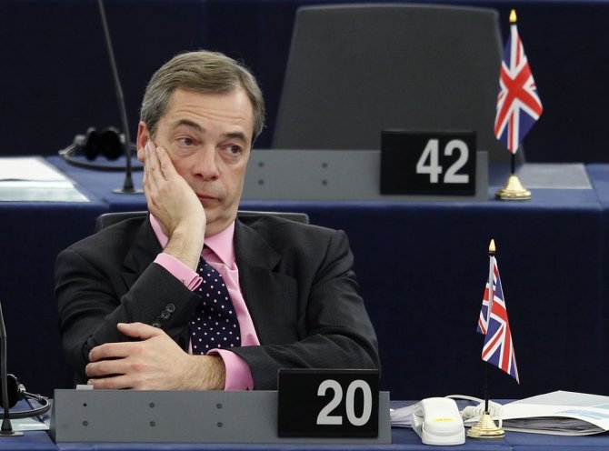 „Reuters“/„Scanpix“ nuotr./Jungtinės Karalystės nepriklausomybės partijos lyderis Nigelas Farage'as