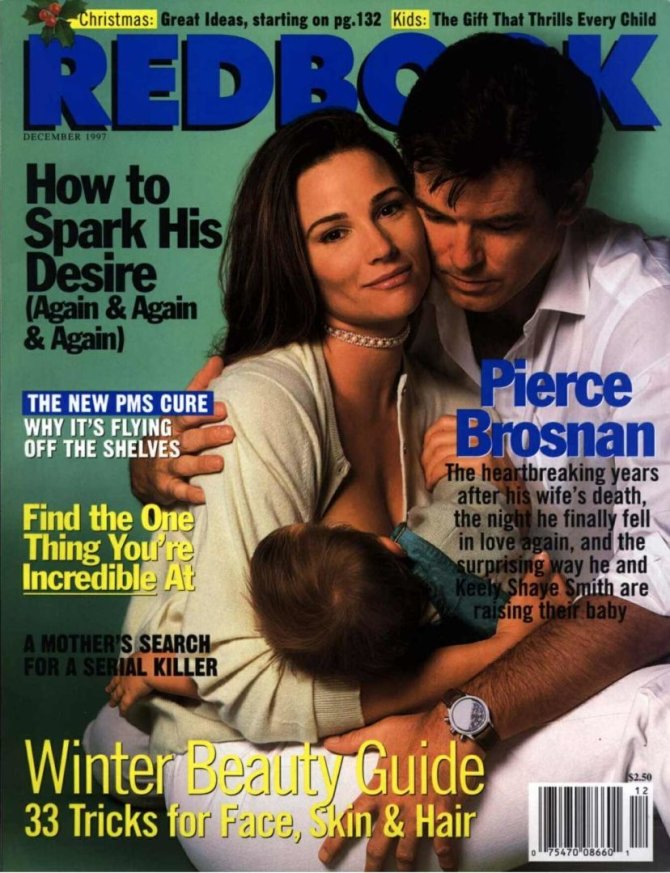 Vida Press nuotr./Pierce'as Brosnanas su žmona Keely Shaye Smith ir sūnumi Dylanu (1997 m.)
