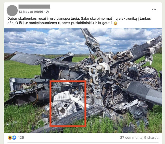 Ekrano nuotr. iš „Facebook“/Internautai sraigtasparnio nuolaužose pamatė skalbyklęę