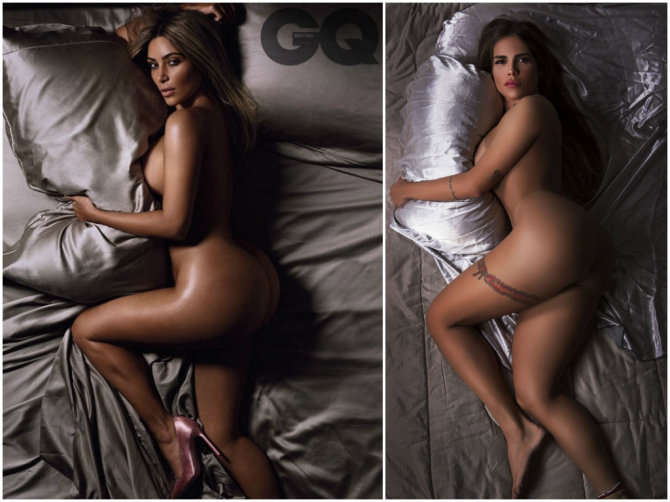 GQ/Tom Munro ir Vida Press nuotr./Kim Kardashian (2014 m.) ir Andressa Prata (2017 m.)