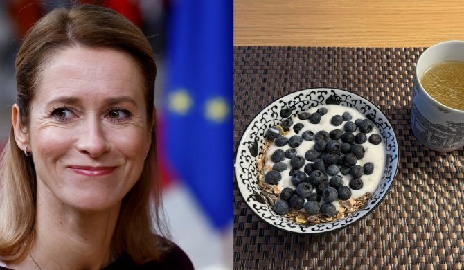 Reuters/K.Kallas X paskyra/Kaja Kallas pasidalino savo pusryčių nuotrauka: valgo „ne rusus“, o dribsnius