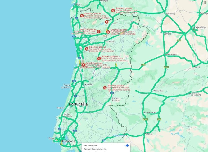 Google Maps/Gaisrai Portugalijoje