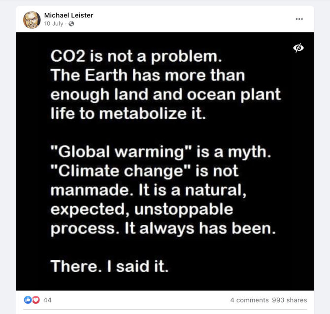 Ekrano nuotr. iš „Facebook“/Klimato kaita vadinama mitu ir natūraliu procesu